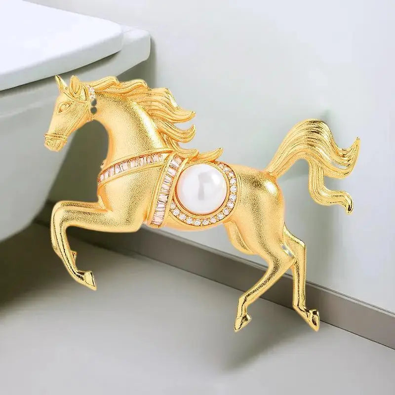Fashion Rhinestones Pearl Alloy Horse Brooches Zodiac Pony Pins Women Zpaxo