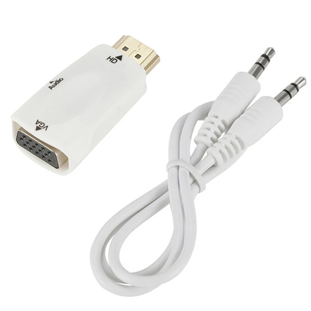 HD 1080P HDMI-compatible VGA Cable Converter Adapter Jack Audio Zpaxo WHITE