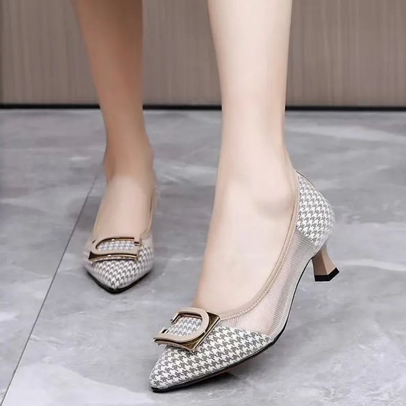 2025 Women Heels Pumps Pointed Toe Shallow Chunky Slip-on Office Zpaxo