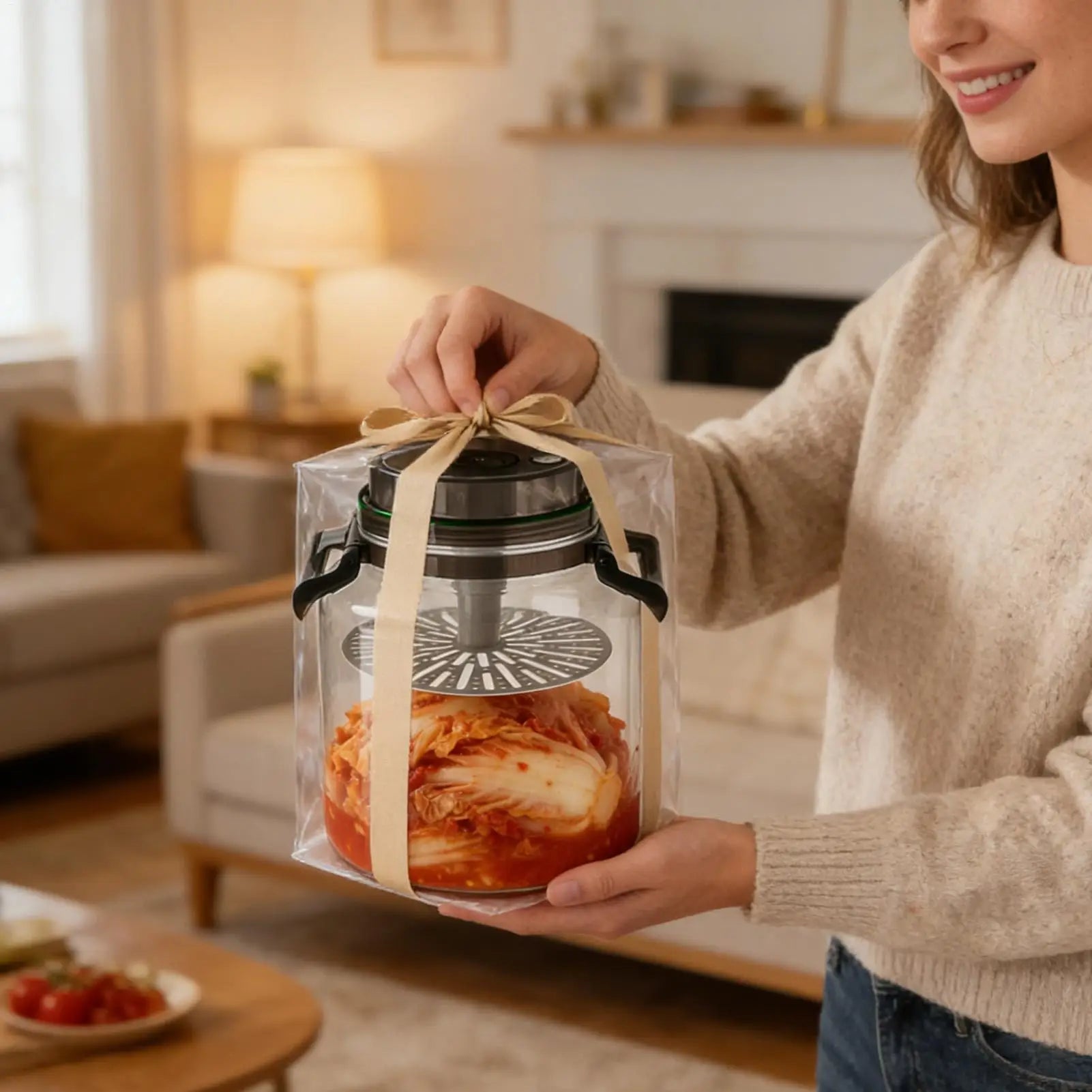 Pickle Jar Airtight Round Storage Canister Handle Fermentation