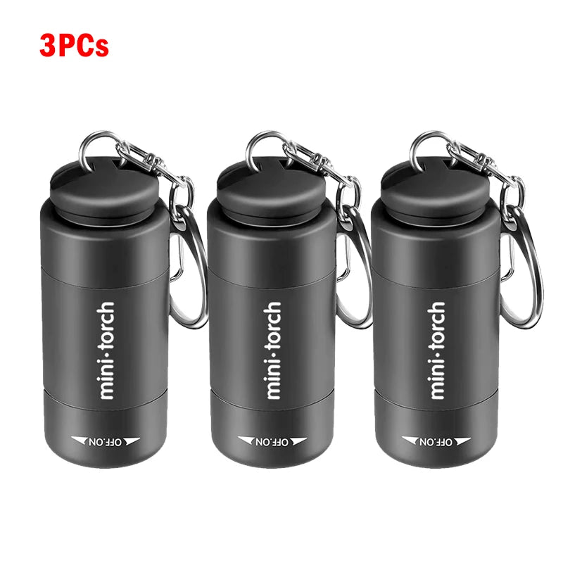 USB Rechargeable LED Keychain Flashlight – Mini Waterproof Torch Keychain Flashlight Zpaxo Black 3PCS