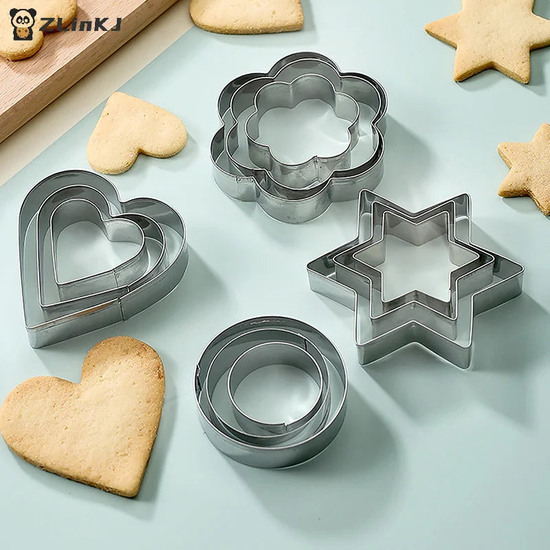 ▶3pcs/set Star Heart Flower Shaped Stainless Steel Cookie Cutter Baking Egg Mould Biscuit DIY Mold Cutter Zpaxo