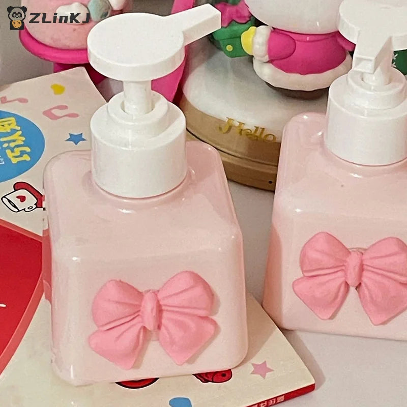 Bow Soap Dispenser Refillable Shower Bottle Pink Plastic Press Pump Zpaxo