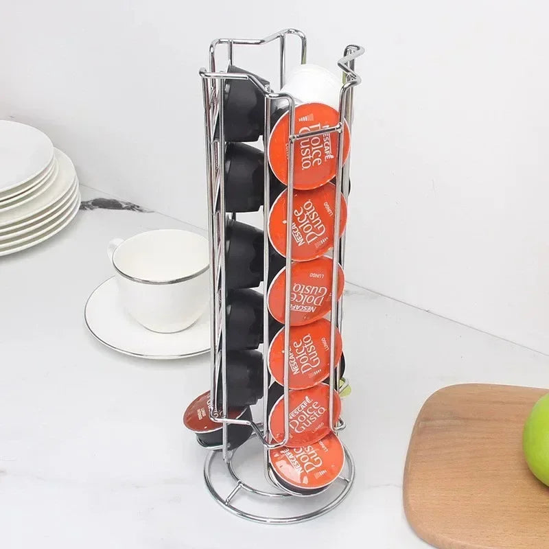 Rotating Coffee Pod Holder – 24-Capsule Large Capacity Metal Rack Coffee Pod Rack Zpaxo