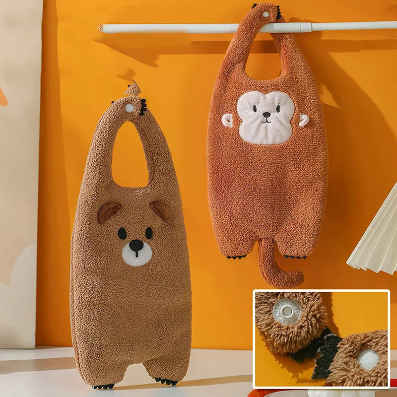 Coral Velvet Towel Cute Hanging Cartoon Kitchen Bathroom Absorbent Zpaxo