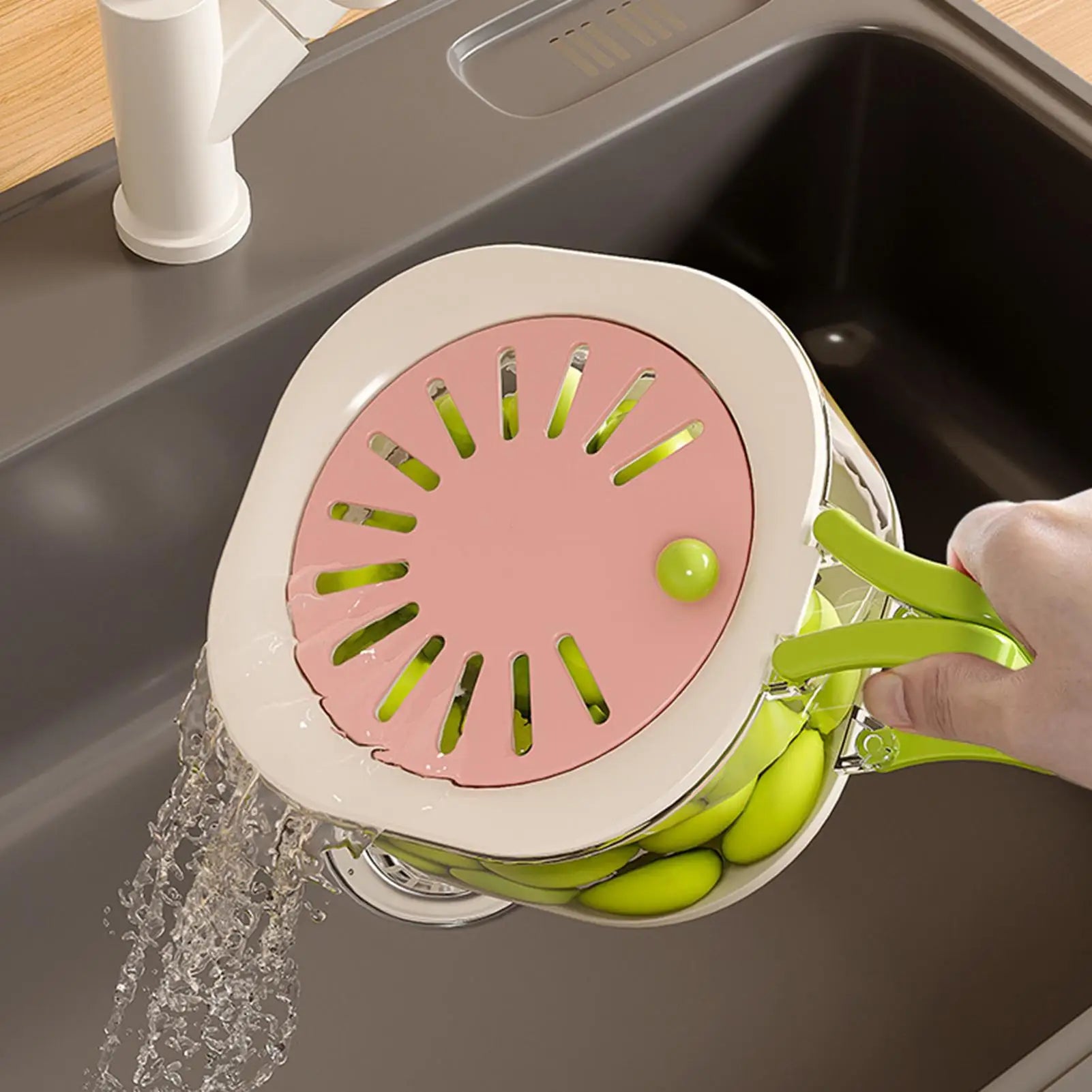 2-in-1 Fruit Washing Bowl & Drain Basket with Foldable Handle Fruit Drain Basket Zpaxo