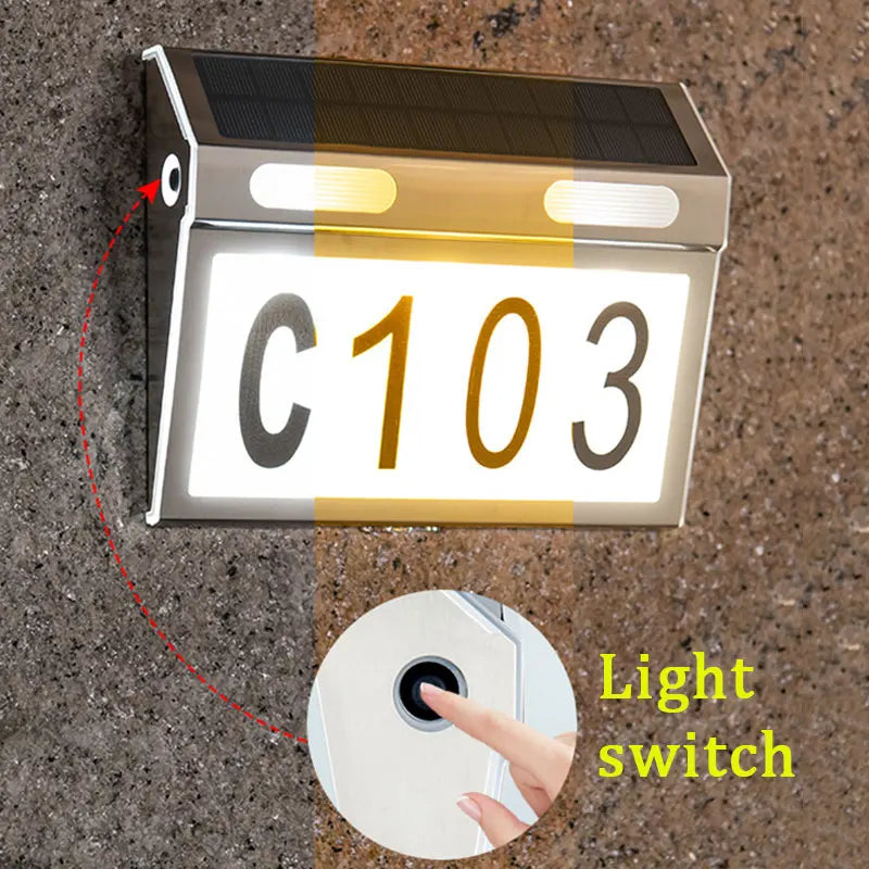 Outdoor Solar House Number Light Waterproof Stainless LED Lamp Warm Zpaxo