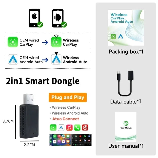 1 Mini Box Wired Wireless Carplay Android Auto 5GHz WiFi5 Zpaxo Black 365 days guarantee