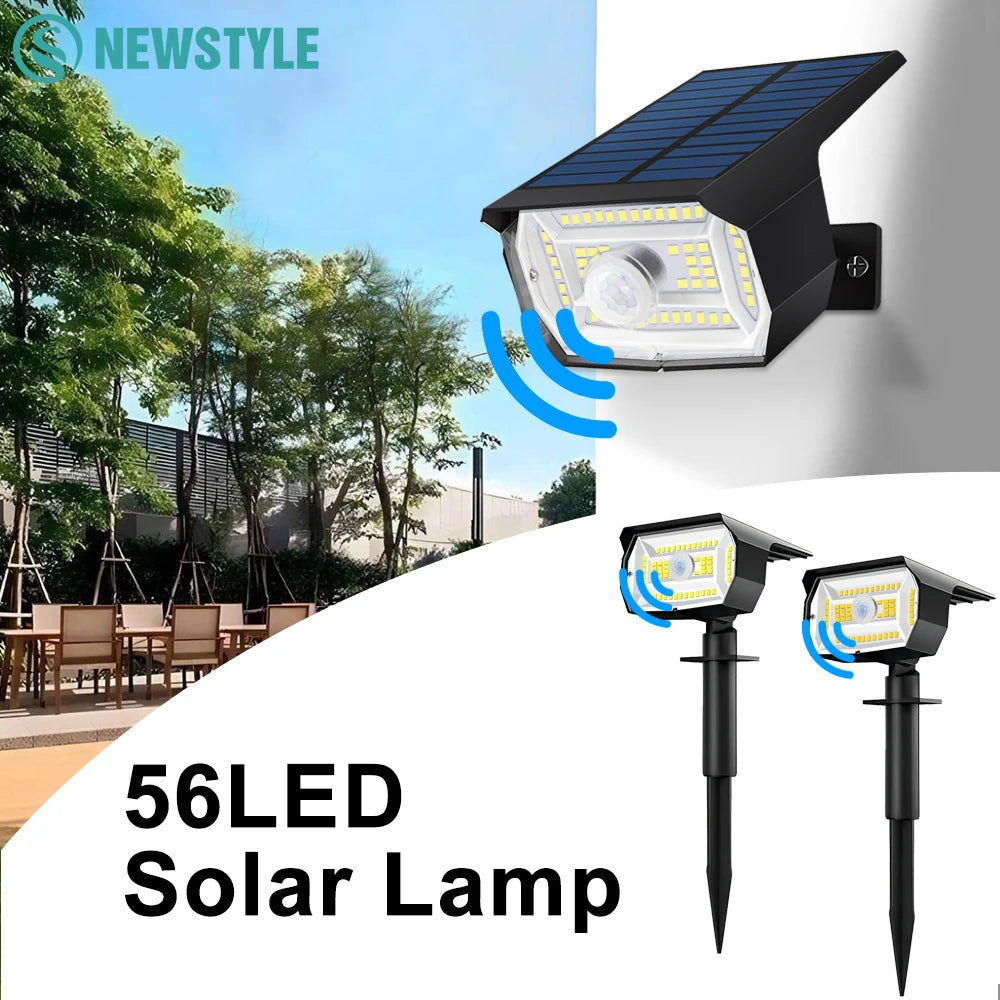 56 LED Solar Landscape Spotlights Outdoor Waterproof Motion Sensor 3 Mode Solar Wall Garden Powered Lights Yard Porch Pathway Zpaxo