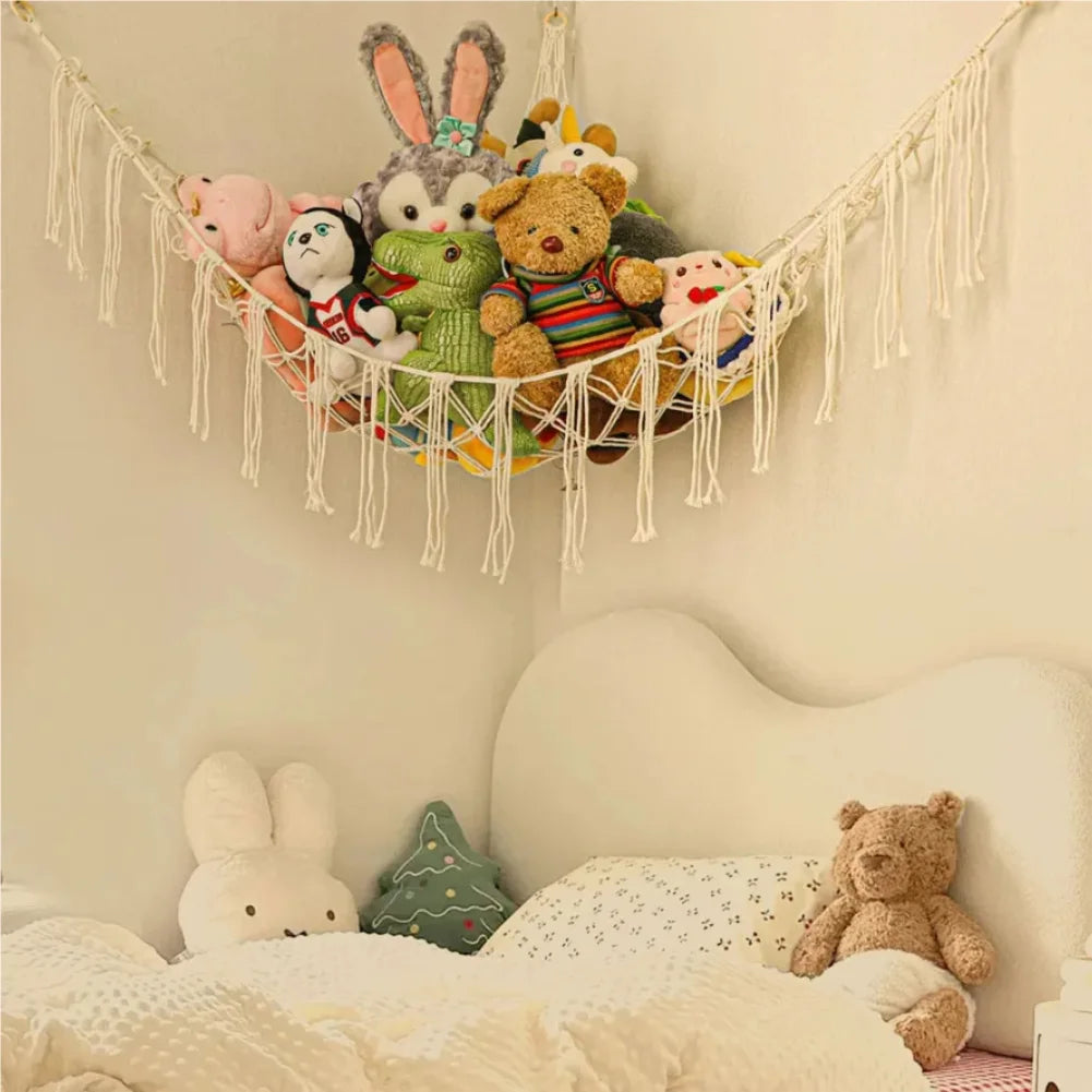 1Pc Toy Hammocks Wall Corner Hanging Storage Net Organizer Woven Kids Stuffed Mesh Hammock Baby Animal Rope Hammock Bag Cotton Zpaxo