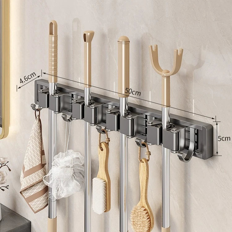 Broom Organizer Mop Gun Gray Hook, No-drill, Strong Adhesive, Wall-mounted, Bathroom Towel, Wall-mounted, Kitchen Clothes Hook Zpaxo 4 clips and 5 hooks