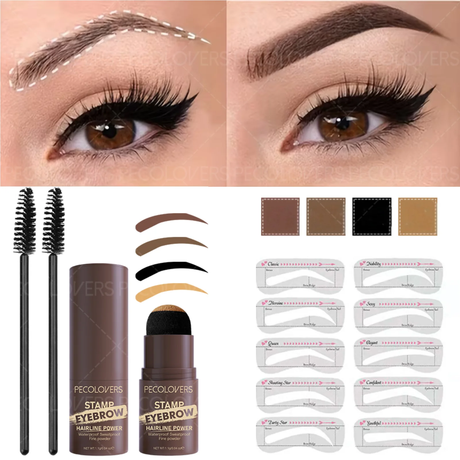Christmas 3PCS/Set Waterproof Eyebrow Stamp - Fine Powder Perfect Brow Shape, Ideal Gift for Contour & Hairline Zpaxo