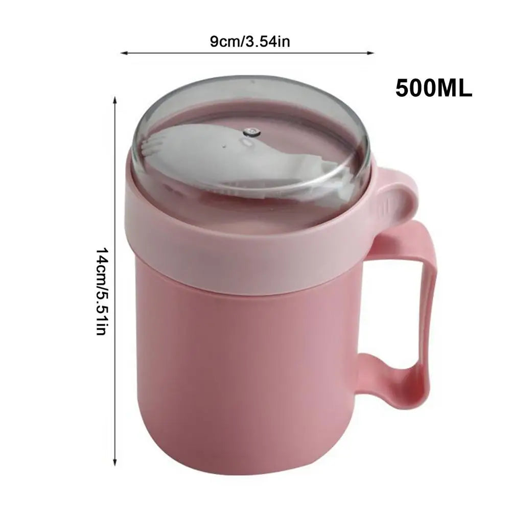 500ml Portable Breakfast Cup with Lid & Spoon – Leakproof Portable Meal Cup Zpaxo Pink
