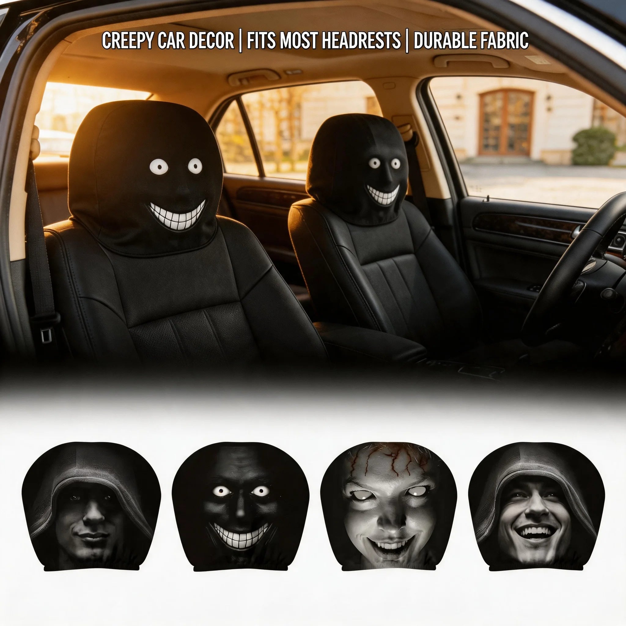 Halloween Horror Car Headrest Covers – 2-Pack Universal Fit