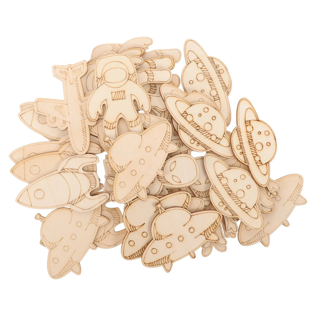 DIY Unfinished Wooden Outer Space Theme Chips Creative Paintable