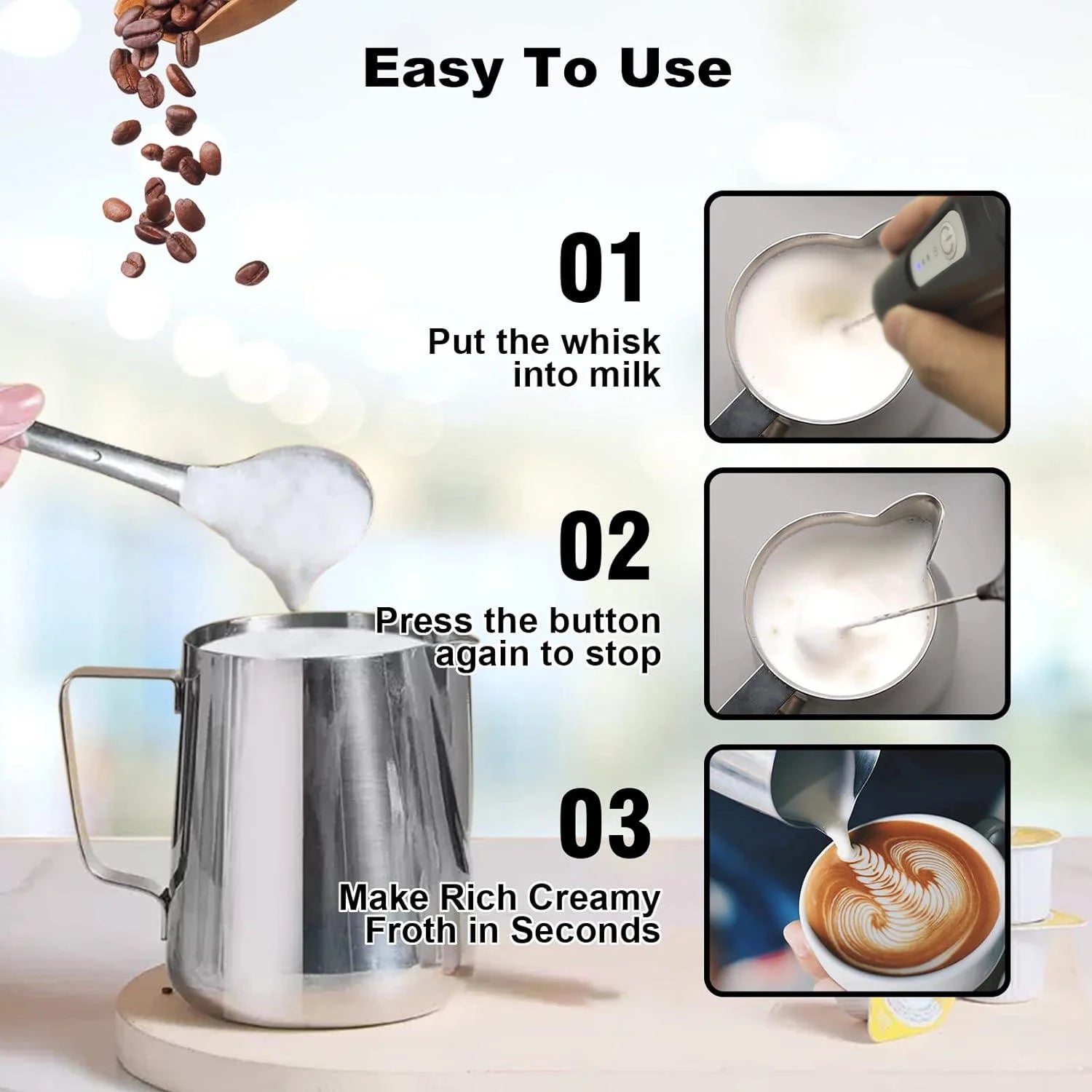 3 Speeds USB Rechargeable Mini Milk Frother Electric Coffee Foam Maker Handheld Egg Beater Mixer Blender Zpaxo
