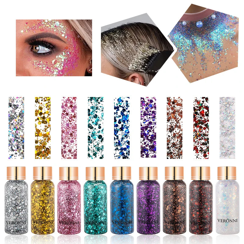 Body Sparkling Sequins Glitter Gel Eyeshadow,Stage Glitter Eyeshadow Highgloss Face Brighten Stage Makeup For Music festival Zpaxo