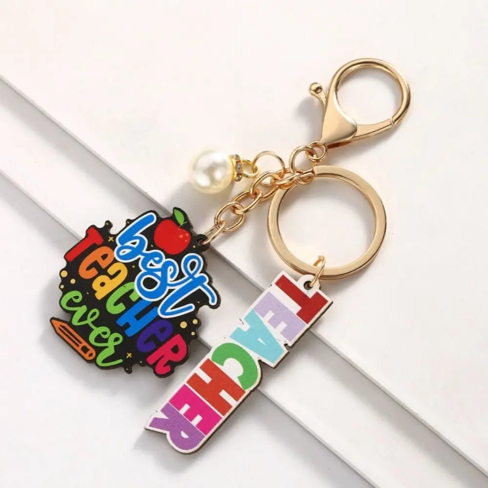 Wooden Teacher's Day Keychain English Letter Geometric Shape Text Keychain Pendant Colorful Rainbow Pen Holder Key Ring Zpaxo Style 4