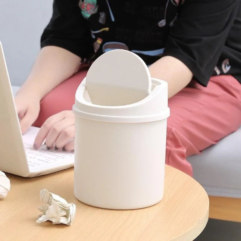 Mini Desktop Trash Can Bedroom Cleaning Small Lid Cylindrical Storage