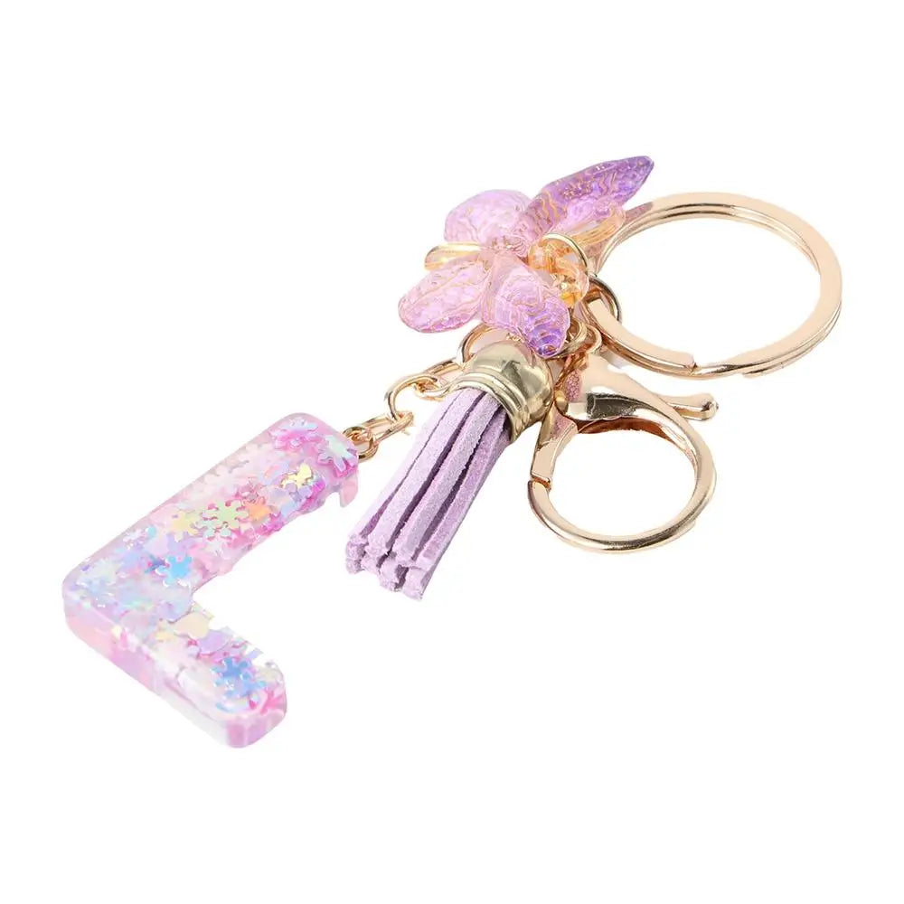 A To Z 26 A To Z 26 Alphabet Keyring Butterfly Purple Snowflakes Purple Snowflakes Letter Keychain Tassel Resin Birthday Gifts Zpaxo