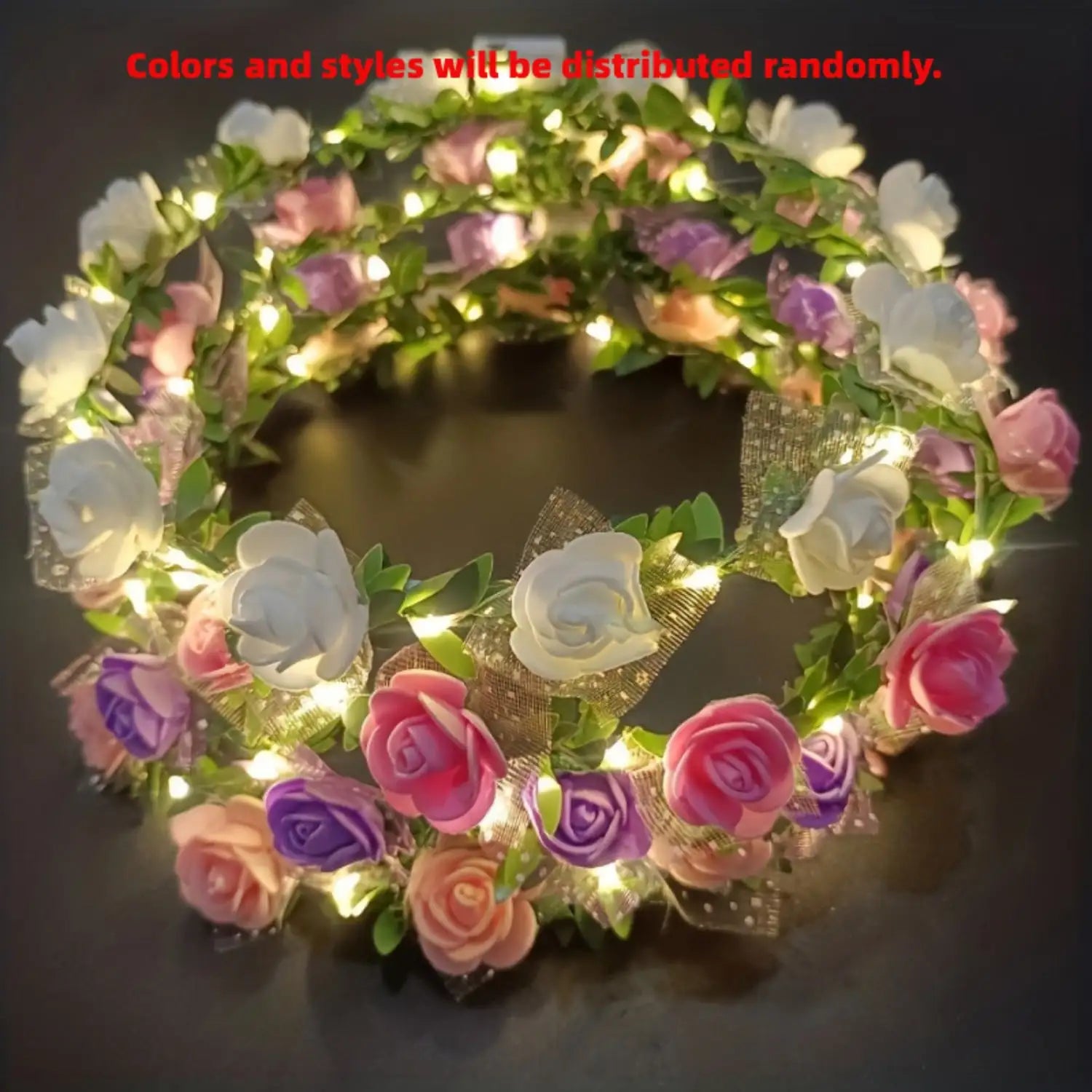 Button Battery Floral Headband Colorful Adorned Vibrant Flowers Green