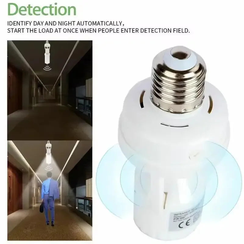 360 Degrees LED Night Lamp E27 Socket Base AC 85-265V Human Induction Lamp Holder PIR Motion Sensor Delay Time Adjustable Switch Zpaxo