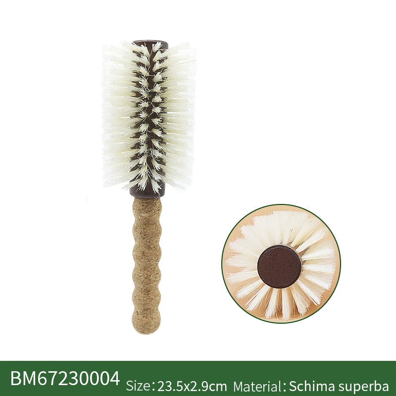 Personalized Boar Bristles Hair Brush Cork handle Round Barrel Hair Comb For Curling Anti Static Roller HairBrush Wood Combs Zpaxo small