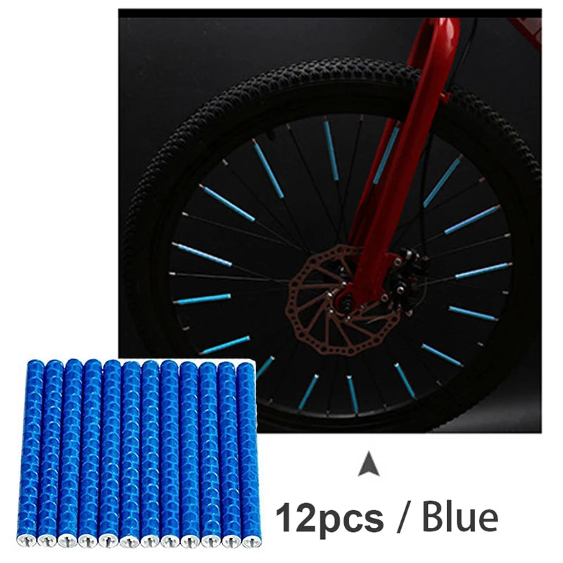 Bicycle Wheel Spokes Reflective Sticker Tube Warning Strip 12Pcs MTB Bike Reflective Mount Clip Wheel Spoke Reflector Stripe Zpaxo blue