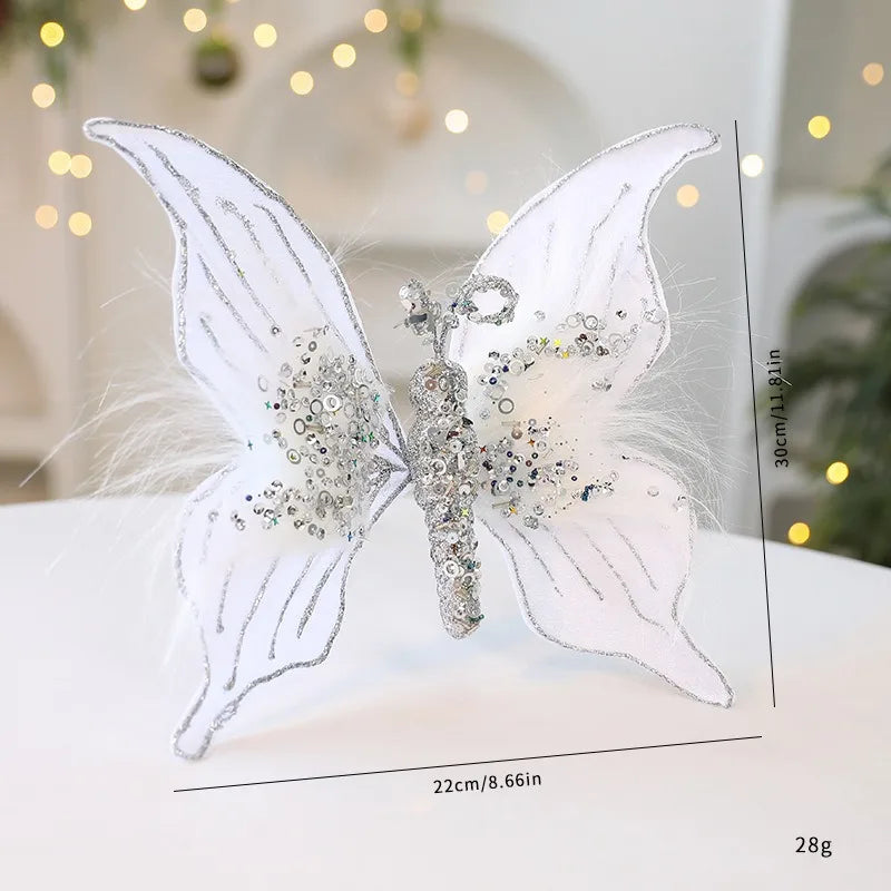 Glitter Fabric Butterfly Christmas Ornament 30×22cm Christmas Ornament Zpaxo
