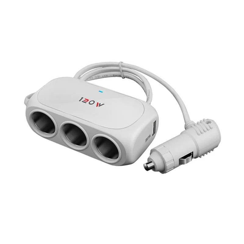 3 Socket Car Cigarette Lighter Splitter Dual USB LED Fast Charger