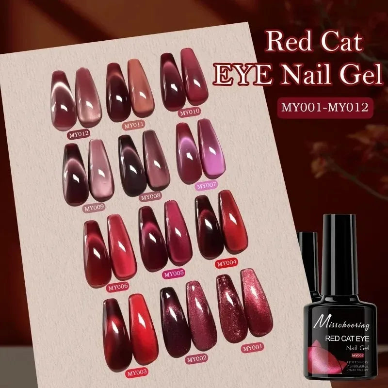 Red Ruby Cat Eye Magnetic Gel Nail Polish Cherry Art DIY Sparking