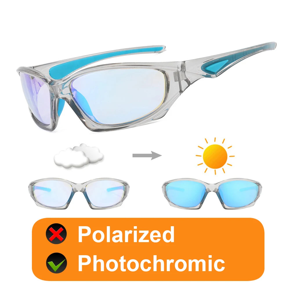 Toptrek Cycling Sunglasses UV400 Cycling Glasses Photochromic Sports Goggles Bicycle Eyewear Sunglasses Outdoor MTB Bike Glasses Zpaxo Transparent Blue