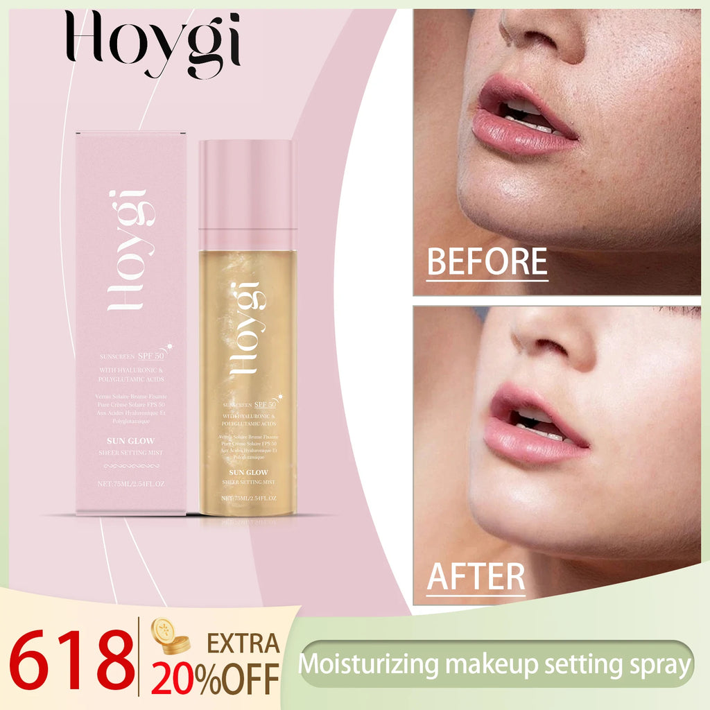 Hoygi 75ML SPF 50 Sheer Setting Mist Hydrating Glow Mist with Shimmering Oil Reef Safe for Face Body Non Greasy Fast Absorbing Zpaxo