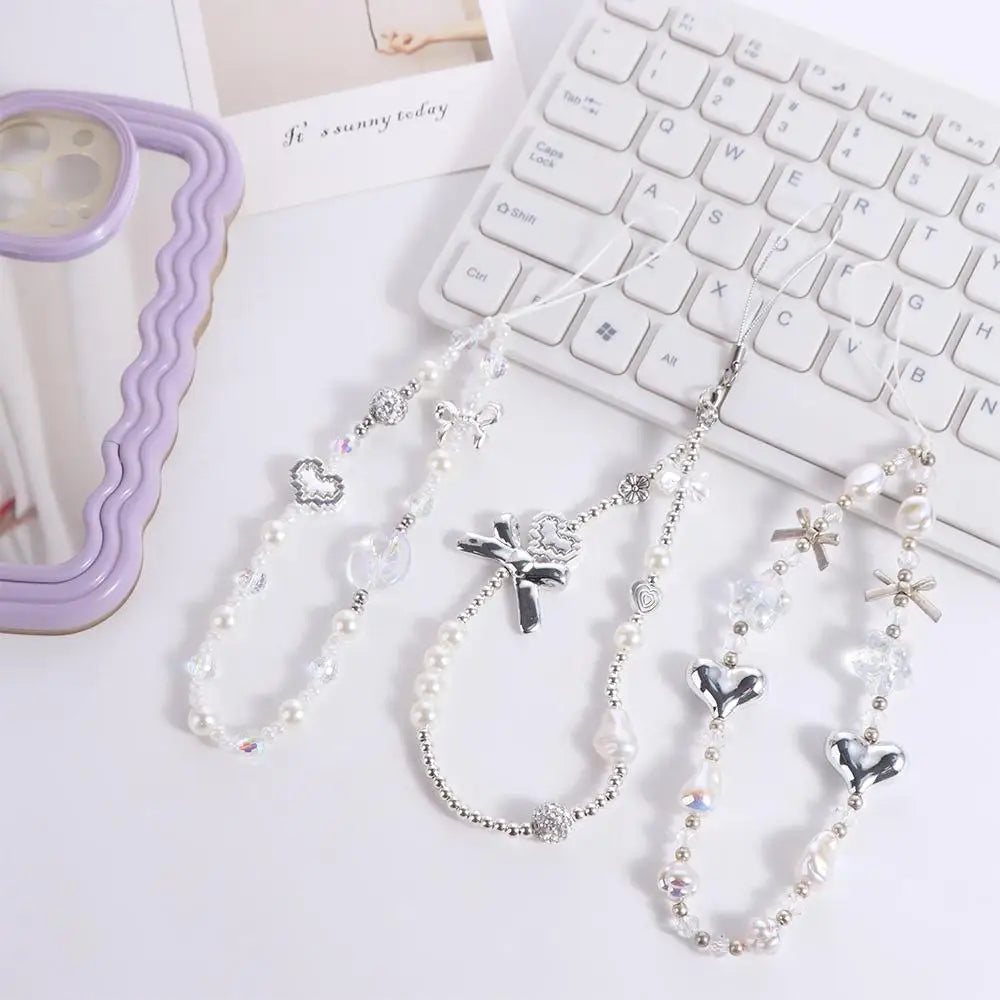 Resin Heart Mobile Phone Chain Beaded Bag Charms Bow Phone Case Pendant Jewelry Anti-lost Y2K Mobile Phone Charms DIY Decor Zpaxo