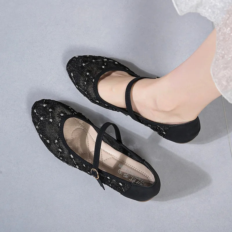 Spring Autumn Women's Fish Mouth Closed Toe Embroidery Wedge Mid Heel Zpaxo