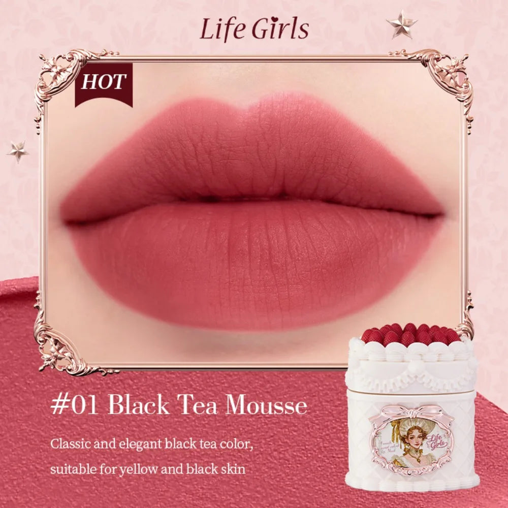 French Sweetheart Cake Matte Lip Gloss Velvet Mousse Mud Soft Focus Zpaxo 01 Black Tea Mousse