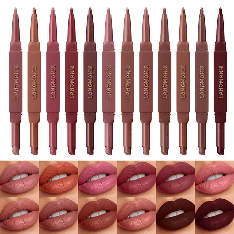 Integrated Waterproof Lipliner+lipstick Pen 2 in 1 Double-end Matte Velvet Lips Stick Silky Texture Lasting Non-stick Lip Makeup Zpaxo