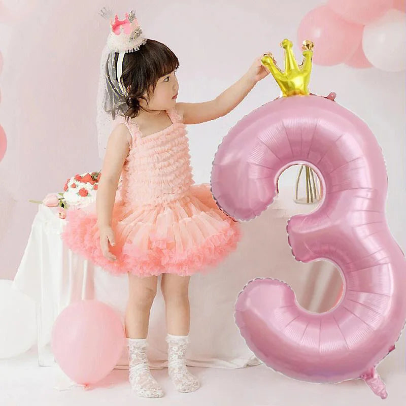 Pastel Baby Blue Pink Foil Number Balloon Crown 1 2 3 4 5 6 7 8 9