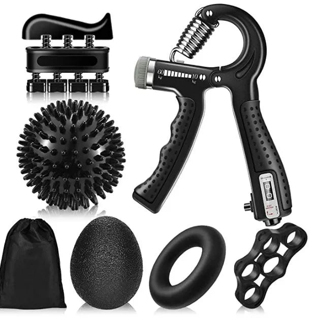 Gym Fitness Adjustable Count Hand Grip Set Finger Forearm Strength Muscle Recovery Gripper Exerciser Trainer Ball Decompression Zpaxo Black count 6 pc set