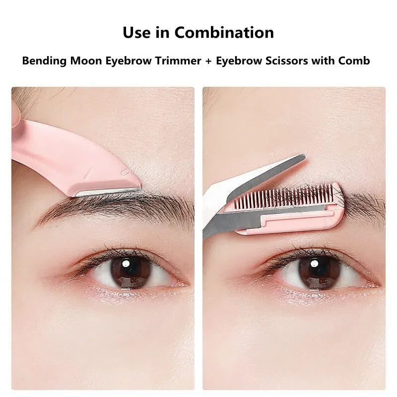 Women Eyebrow Scissors Comb Brow Trimmer Scraper Trimming Knife Face