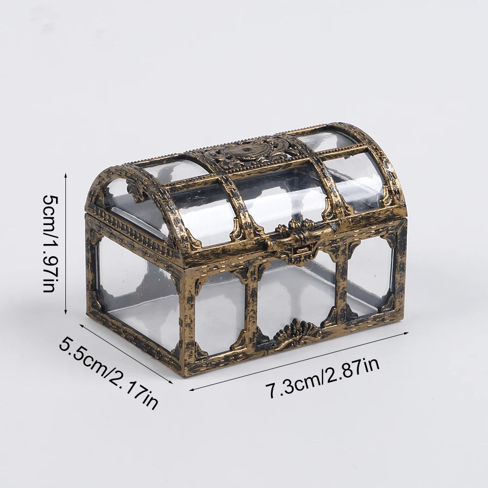 Vintage Treasure Chest Storage Box Transparent Pirate Candy Jewelry Display Box for Wedding Party Birthday Zpaxo Bronze as picture shown