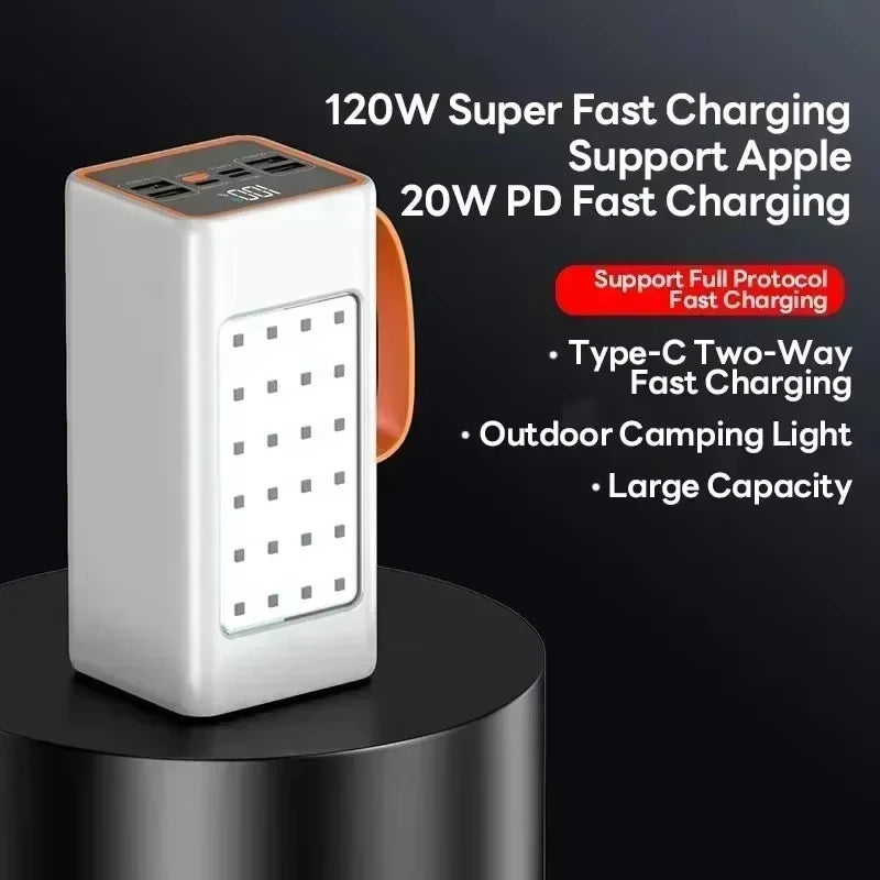 500000mAh Outdoor Large Capacity Power Bank 120W Fast Charging External Spare Battery with LED Light For iPhone Xiaomi Samsung Zpaxo