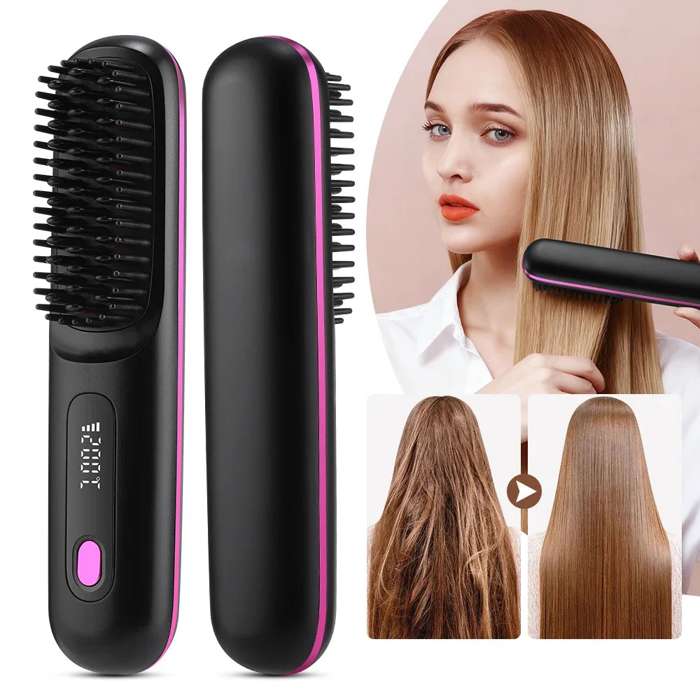 Cordless Hair Straightener Brush – Negative Ion USB Rechargeable Hair Straightener Brush Zpaxo