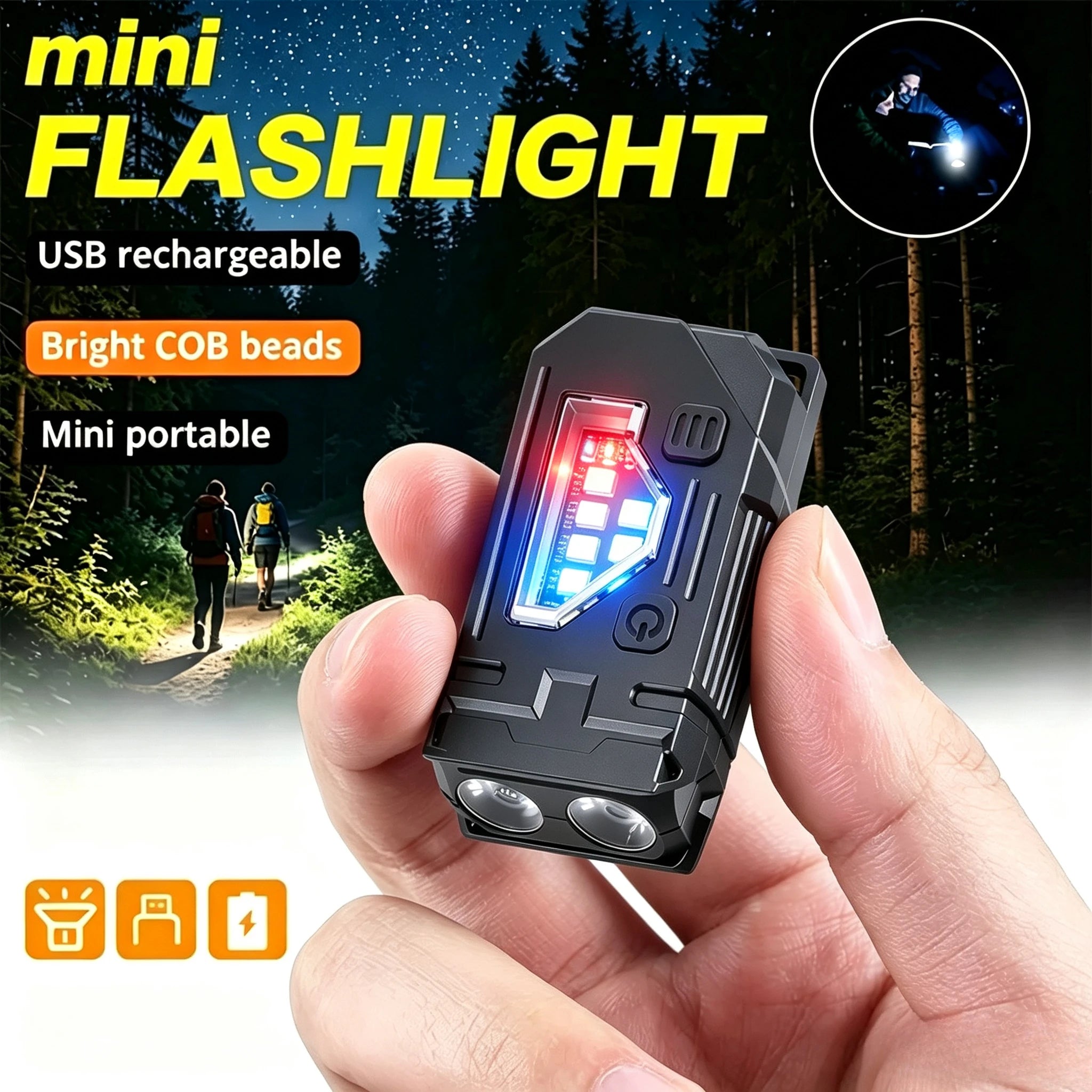 Mini EDC Keychain Flashlight – 8-Mode Rechargeable LED Torch