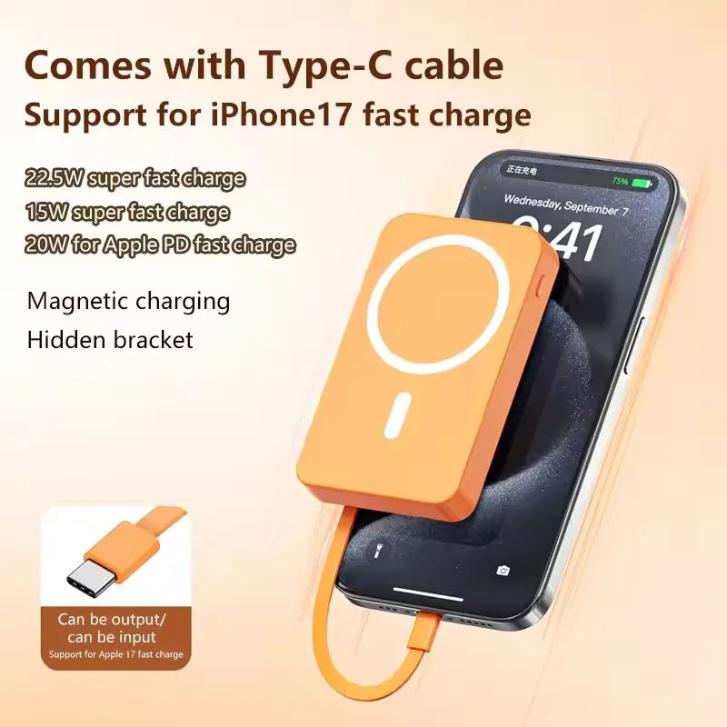 20000mAh Magnetic Power Bank for iPhone 15 14 13 22.5W 15W Fast Charging Wireless Powerbank With Cable Holder for Samsung Xiaomi Zpaxo