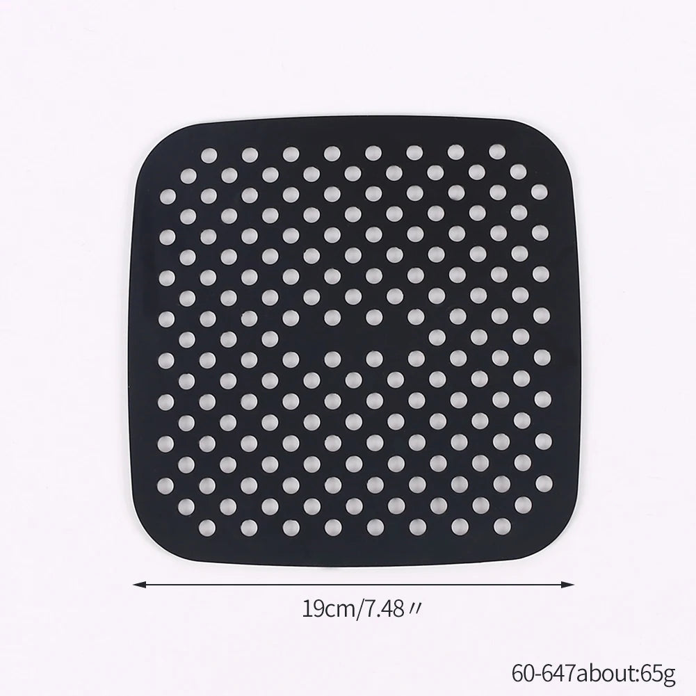 Air Fryer Silicone Liner Mat Reusable Non-Stick Baking Mat Round Square Kitchen Air Fryer Accessories Zpaxo 7.5in black square