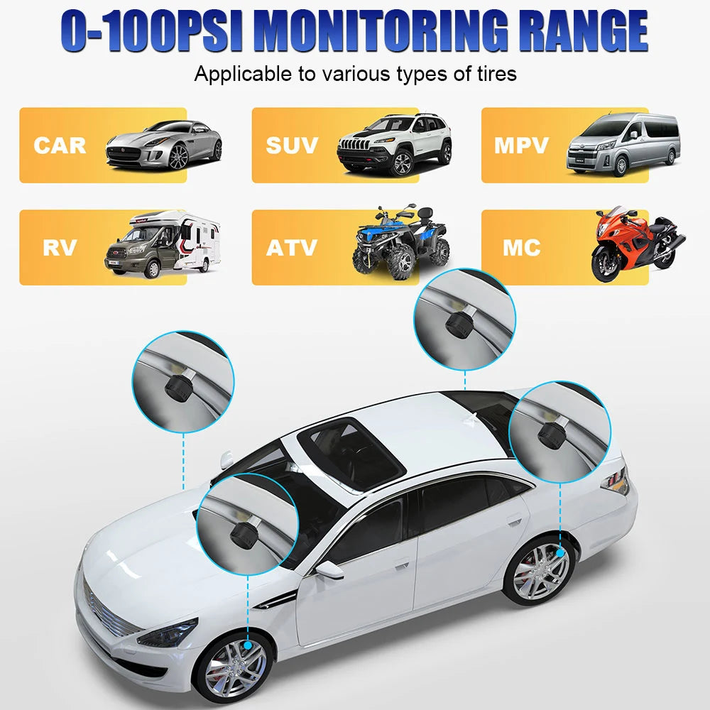 Tire Pressure Monitoring System External Android/IOS Mobile Phone APP Display Car Tire Pressure Sensors TPMS Bluetooth 5.0 Zpaxo