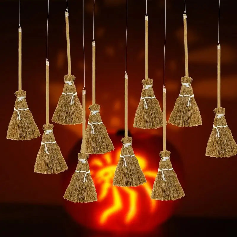 Halloween Witch Broom Pack Of 10 Miniature Witch Broom Decor Dollhouse Room Scenery Layout Restaurant Door Indoor Outdoor Decor Zpaxo