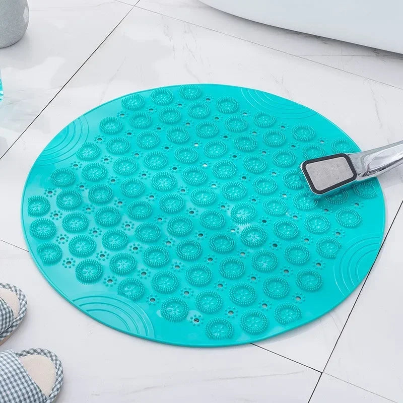 Bathroom Mat Anti-slip Sucker Round PVC Bath Mat with Drain Hole Silicone Bathing Rugs Foot Massage Pad Bathtub Soft Shower Mat Zpaxo