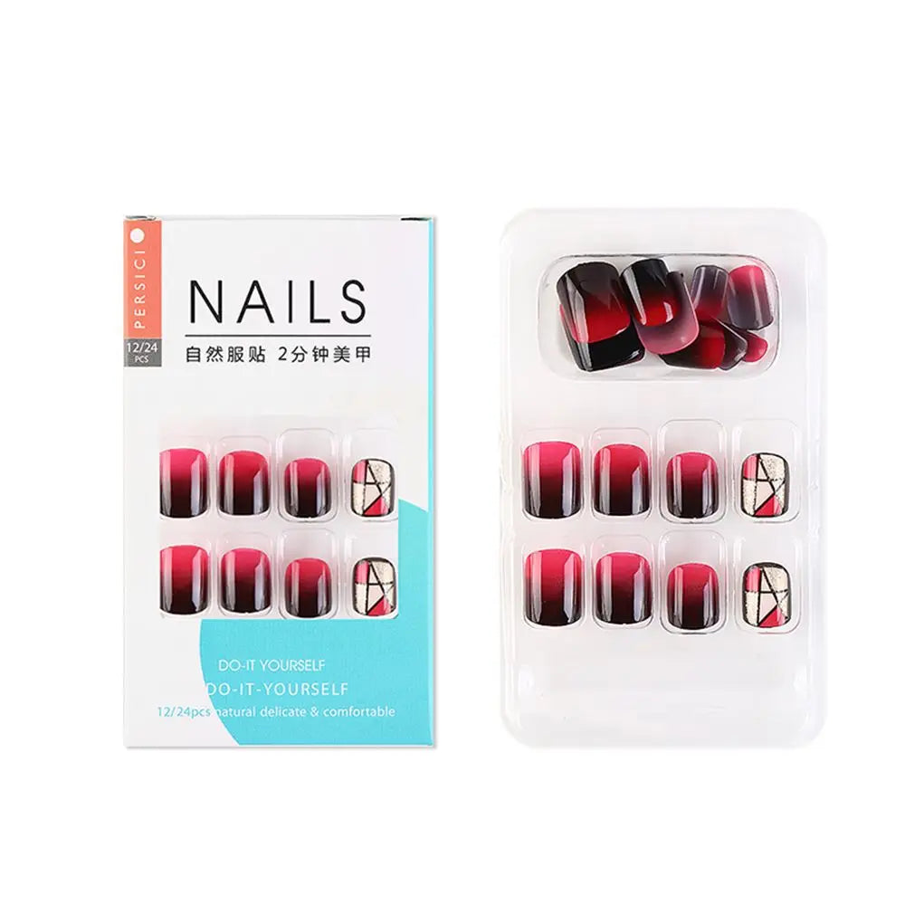 Geometry Christmas Design Fake Nails Gradient Acrylic Tips Without Zpaxo